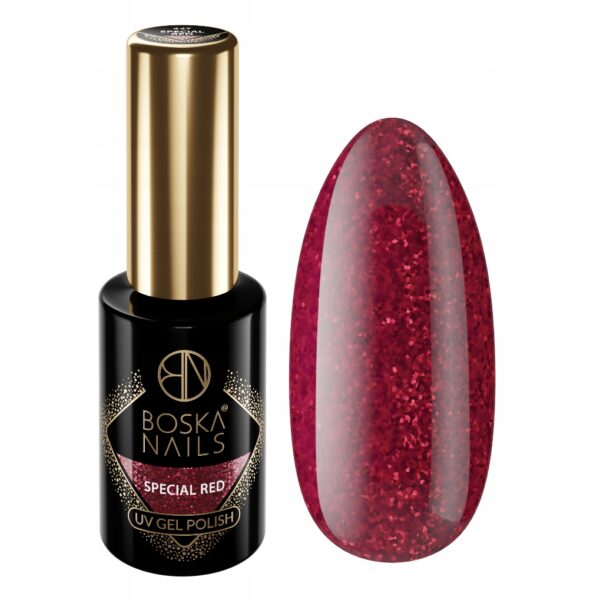 LAKIER HYBRYDOWY CZERWONY Z DROBINKAMI SPECIAL RED BOSKA NAILS UV LED 447