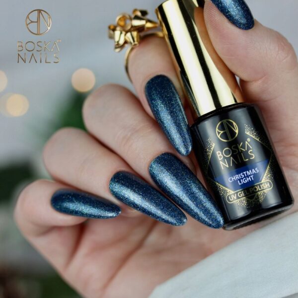 LAKIER HYBRYDOWY NIEBIESKI Z DROBINKAMI CHRISTMAS LIGHT 6 ML BOSKA NAILS 444 - obrazek 3