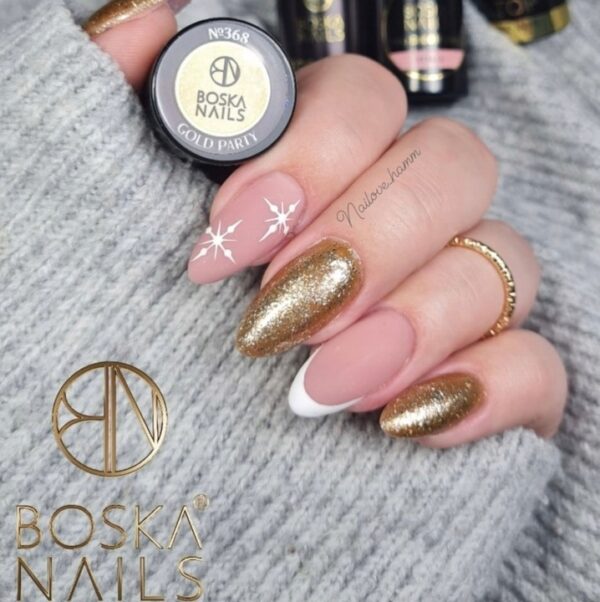 LAKIER HYBRYDOWY ZŁOTY Z BROKATEM GOLD PARTY 6 ML BOSKA NAILS UV LED 368 - obrazek 3